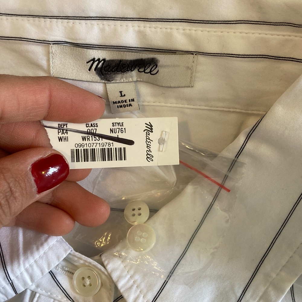 Madewell Bubble Hem Mini Shirtdress Large Classic White Shirt with Black Stripes - Picture 3 of 8